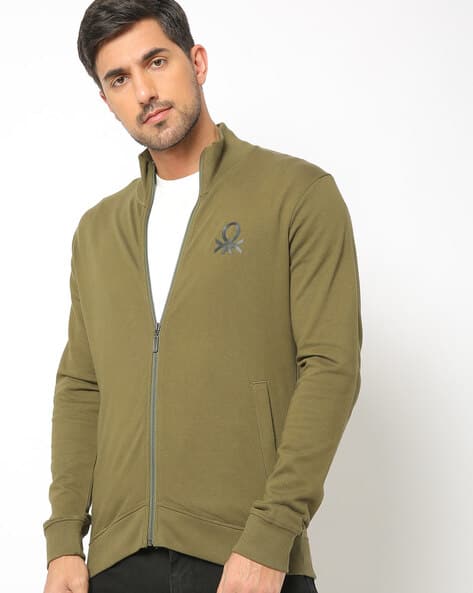 UNITED COLORS OF BENETTON Slim Fit High-Neck Zip-Front Sweatshirt