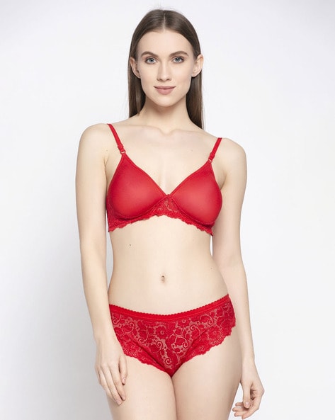 Buy online Red Lace Detail Bra And Panty Set from lingerie for Women by Tcg  for ₹299 at 50% off