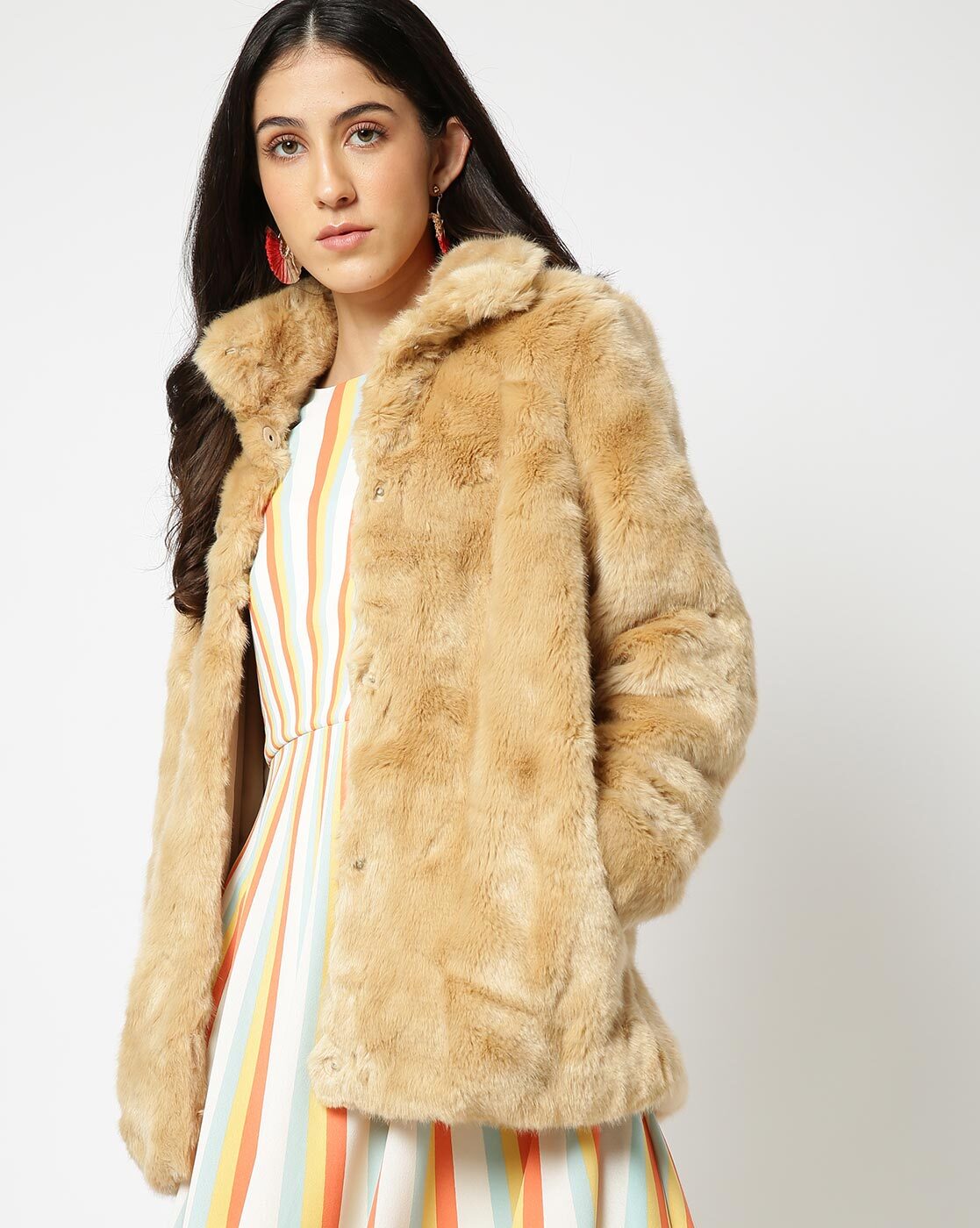 Buy French Connection Womens Faux Fur Jacket Camel-thanhphatduhoc.com.vn