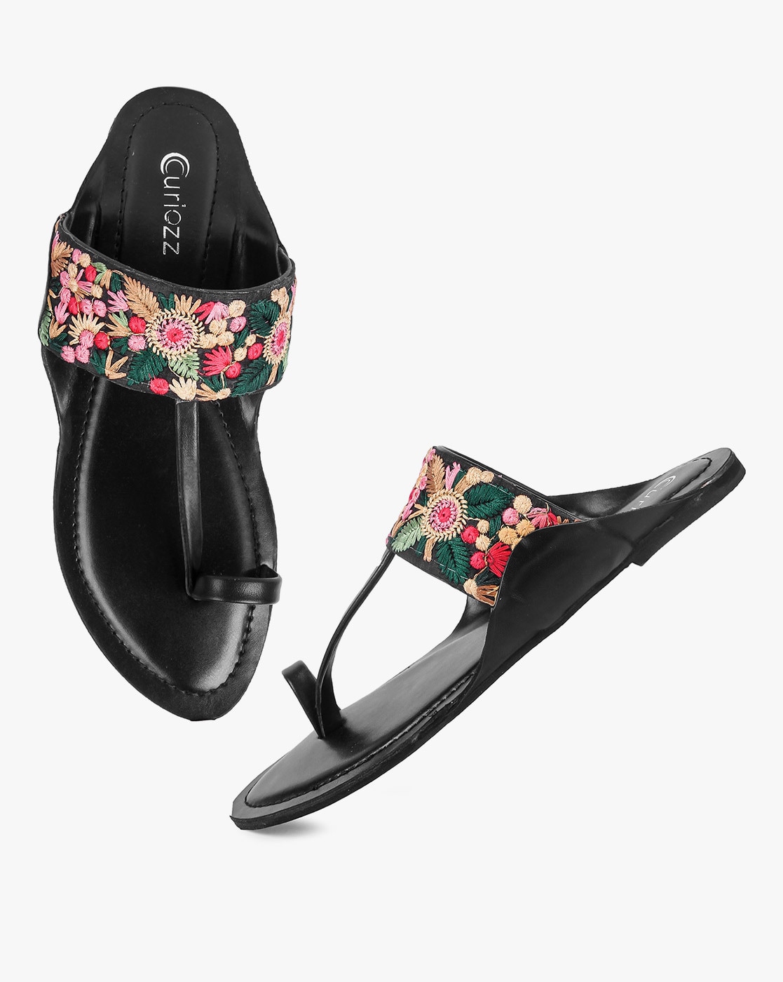 Buy Black Flat Sandals for Women by Curiozz Online | Ajio.com