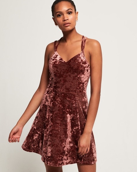 Pink velvet 2024 skater dress