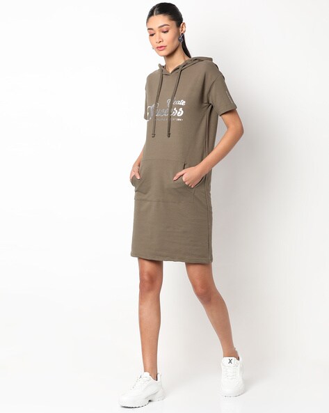Typographic Print Hooded T-shirt Dress