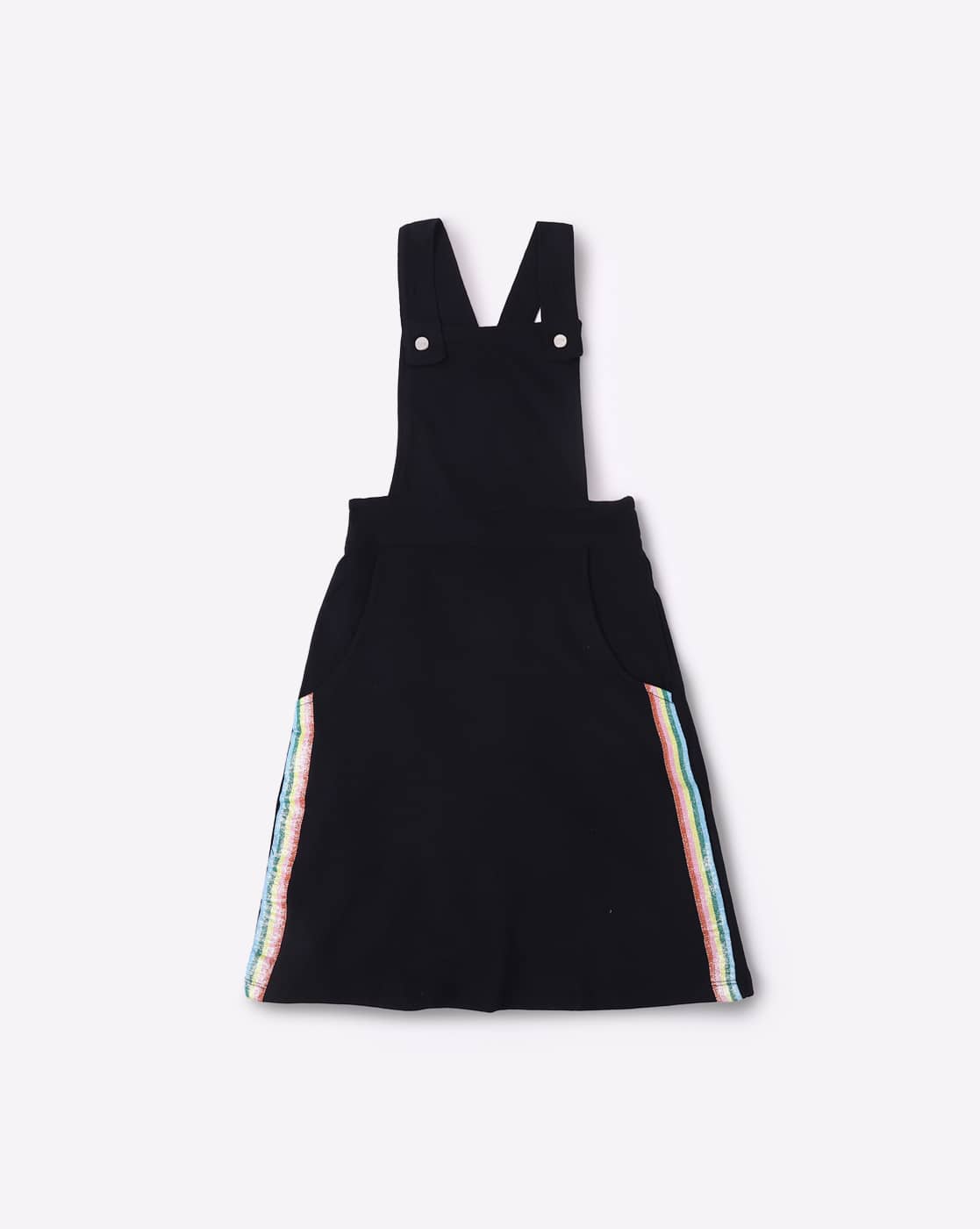 girls black dungaree dress
