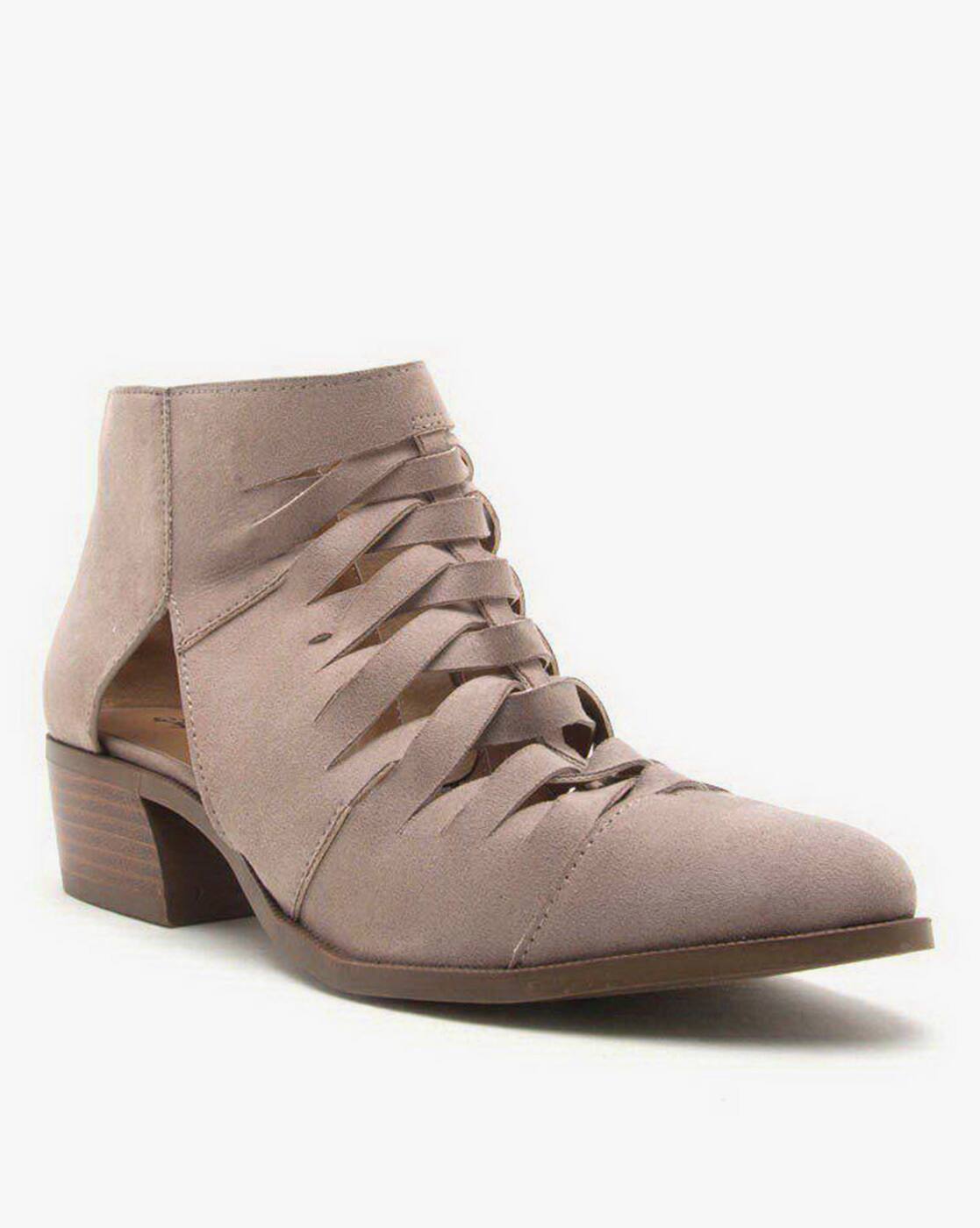 qupid booties taupe