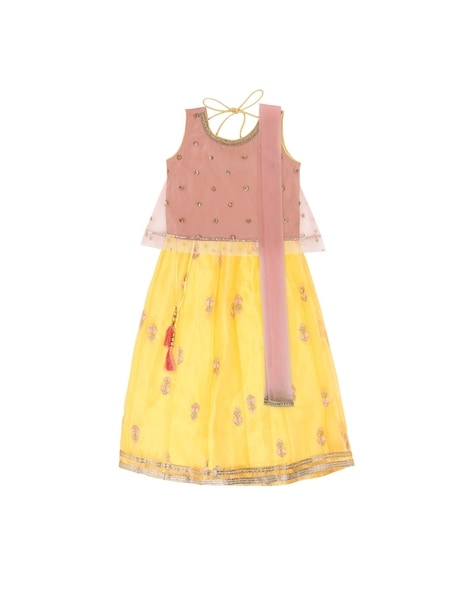 Buy YU by Pantaloons Sleeveless Floral Printed & Gota Lace Embellished Choli  Lehenga With Dupatta Set Rose Pink for Girls (7-8Years) Online in India,  Shop at FirstCry.com - 15271067