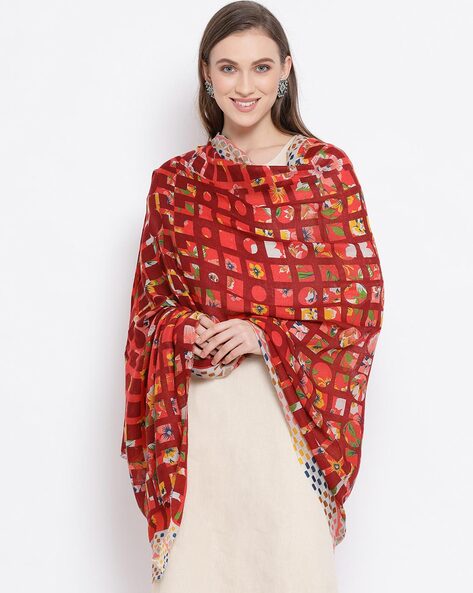 Geometric Print Shawl with Frings Price in India