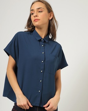 navy blue button down shirt womens