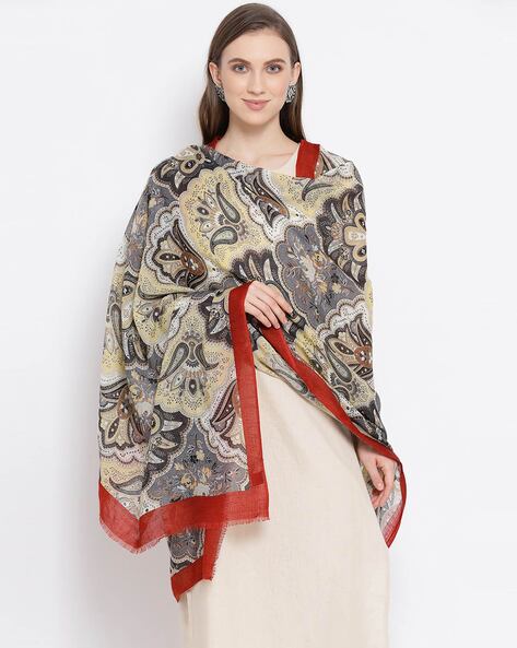 Floral Print Shawl with Fringes Price in India