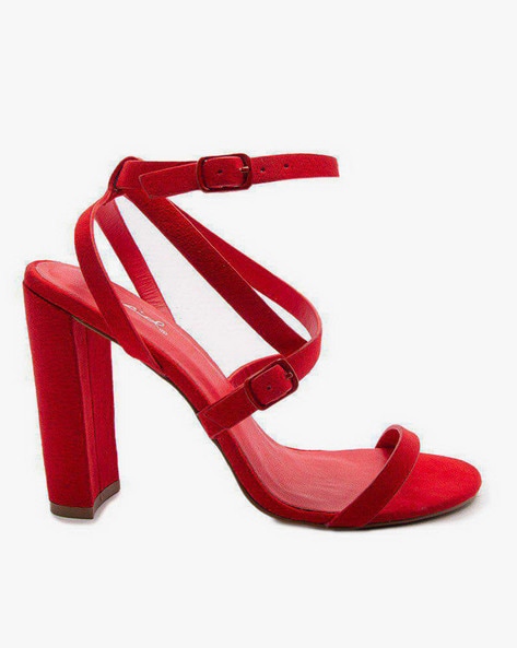 High heel ankle strap sandals in red suede . PURA LOPEZ