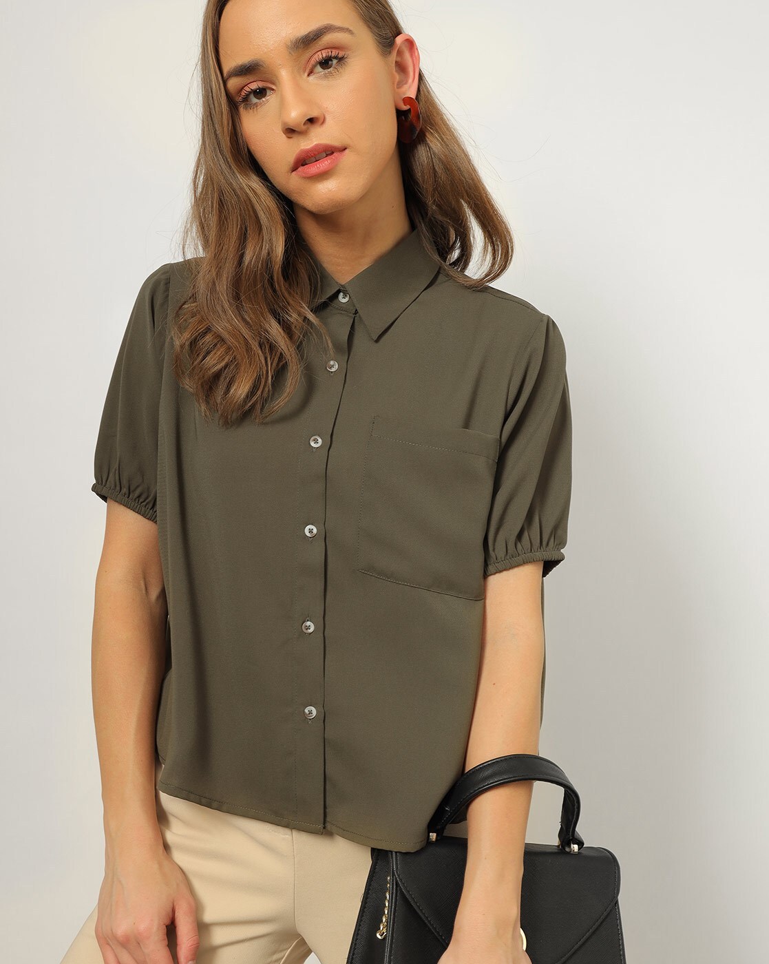 Olive Green Shirts for Women by Outryt ...