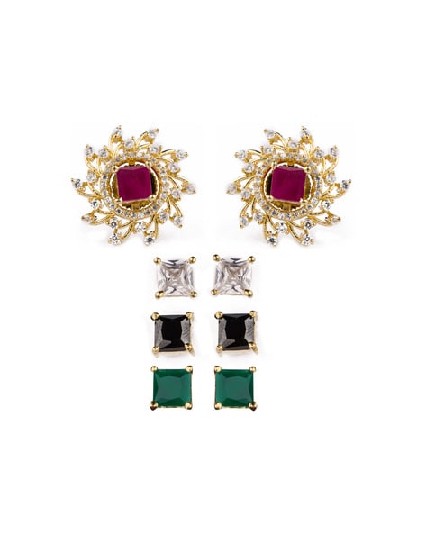 Diamond Earrings with changeable Natural Emeralds/Rubies and Pearl Drops |  SKU: 21800 | Maaya Fine Jewels