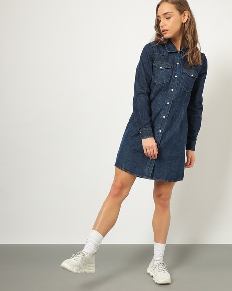 Basque Recycled Cotton Blend Denim Midi Shirt Dress In Indigo | MYER