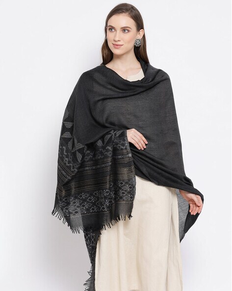 Abstract Print Shawl with Frings Price in India