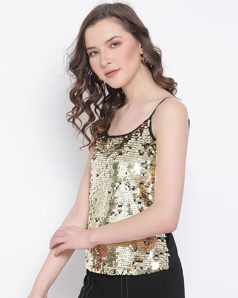 gold sleeveless tops