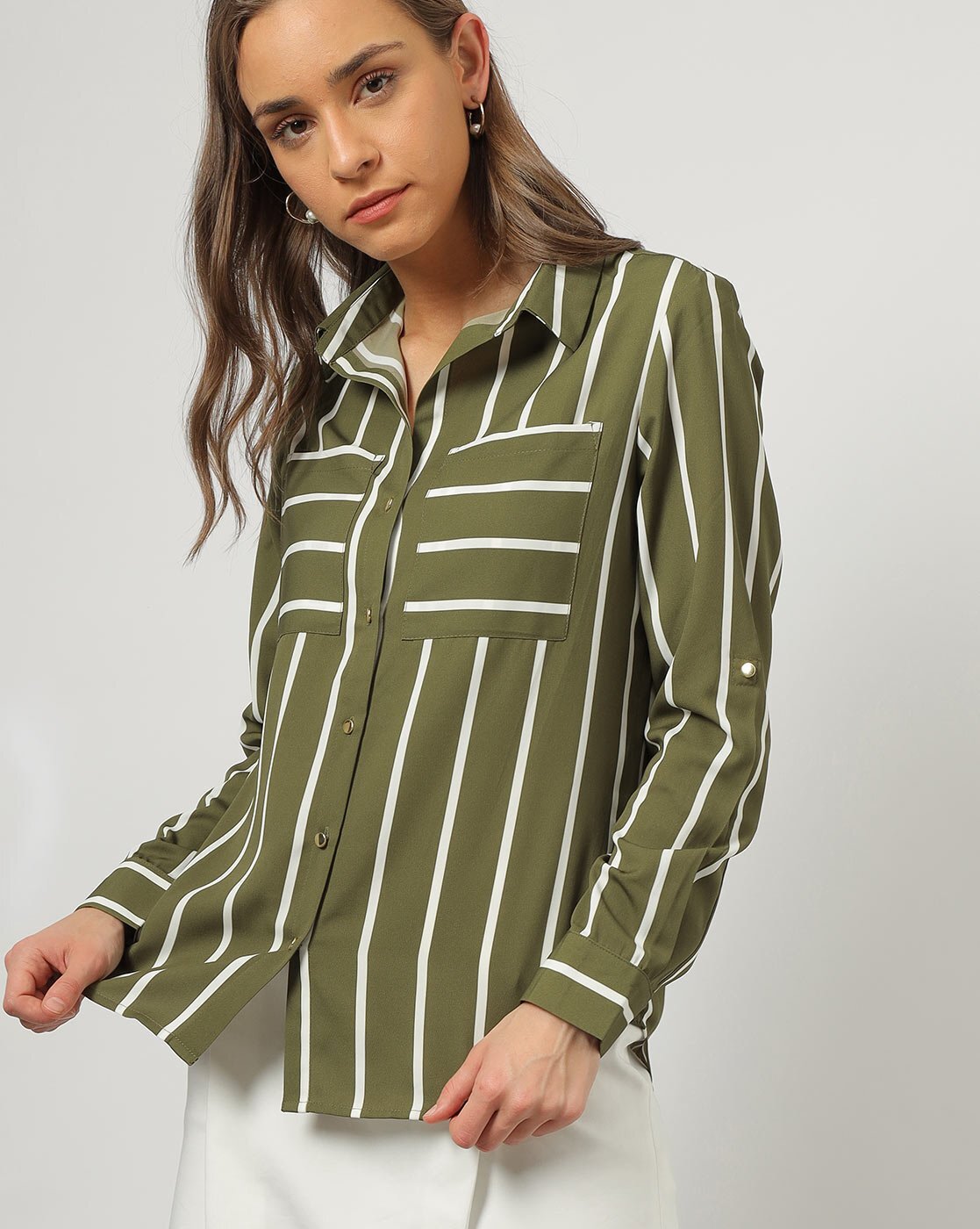 Women Olive Green Striped Top