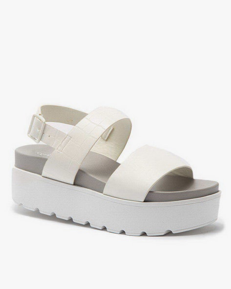 Reptilian Strappy Platform Sandals with Buckle Fastening