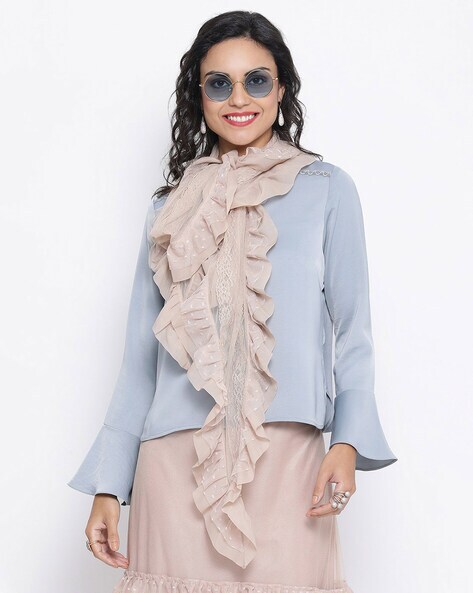 Micro Print Scarf with Ruffles Price in India