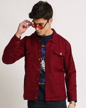 maroon denim jacket men