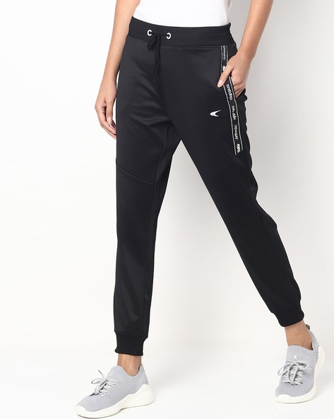 PERFORMAX Black Panelled Joggers with Typographic Taping