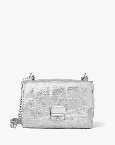 MICHAEL Michael Kors Large East-west Crossbody Bag In Silver Metallic  Saffiano Leather in Gray | Lyst