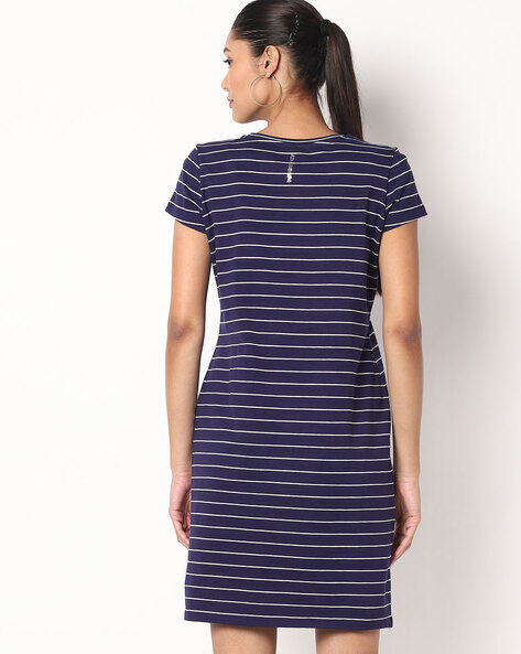 navy and white striped t shirt dress