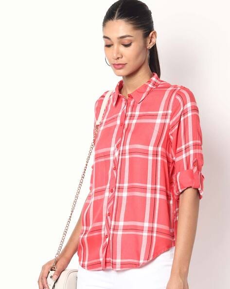 Checked Shirt with Roll-Up Sleeve Tabs