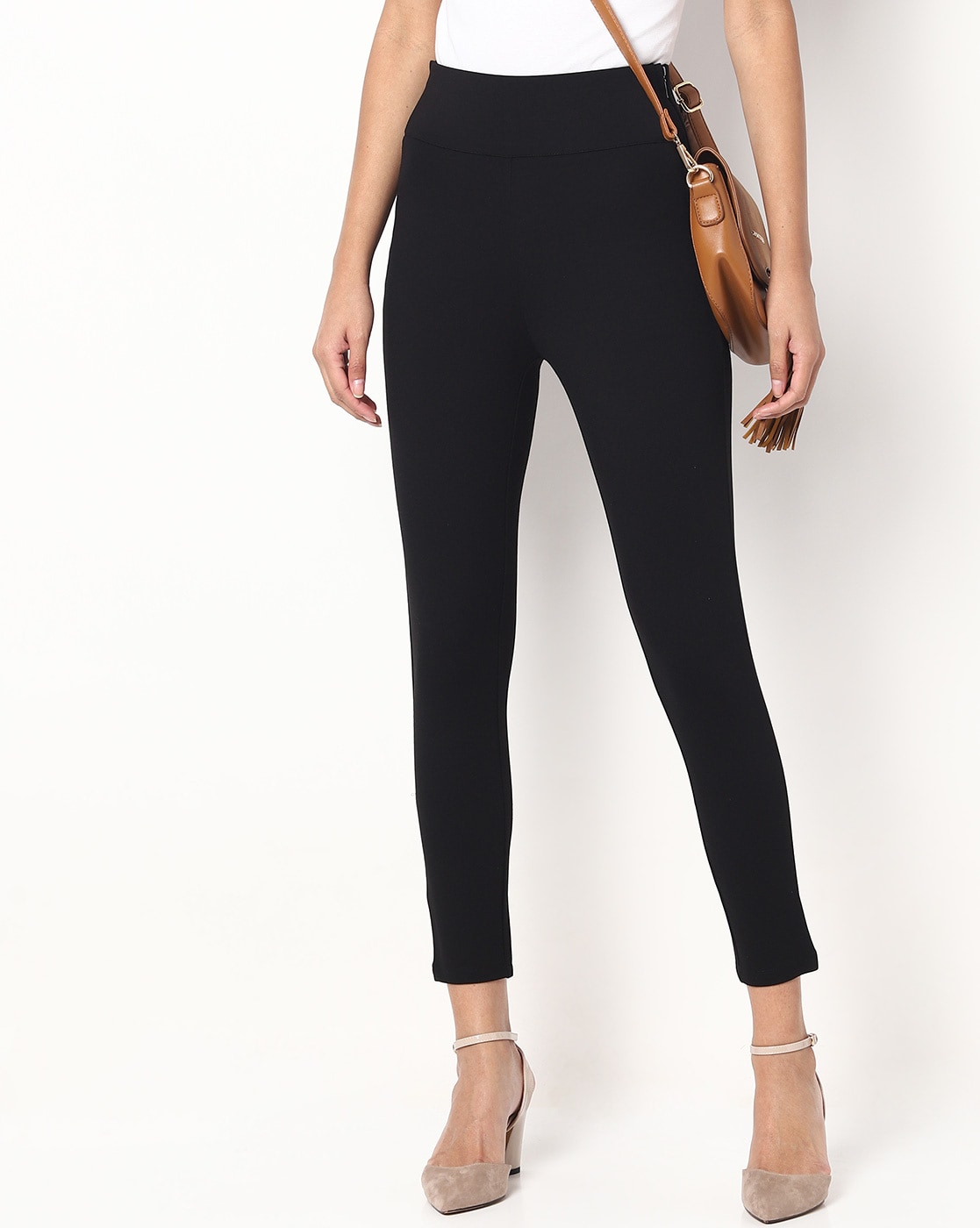 Buy online Black Solid Treggings Trouser from bottom wear for