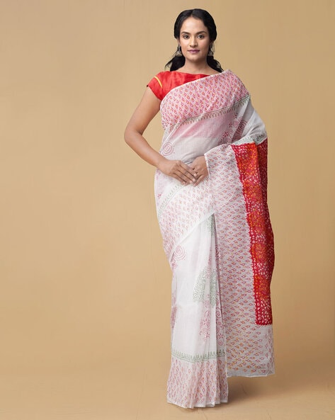 Buy Light & Cool. Bagru Block Printed Kota Doria Saree - Floweret (Without  Blouse Piece) Online