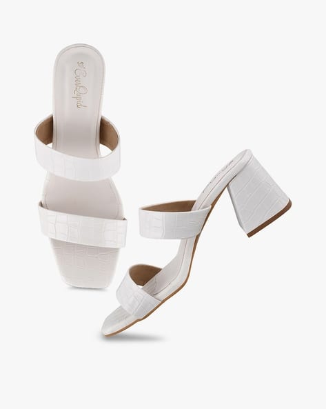 white strappy thick heels