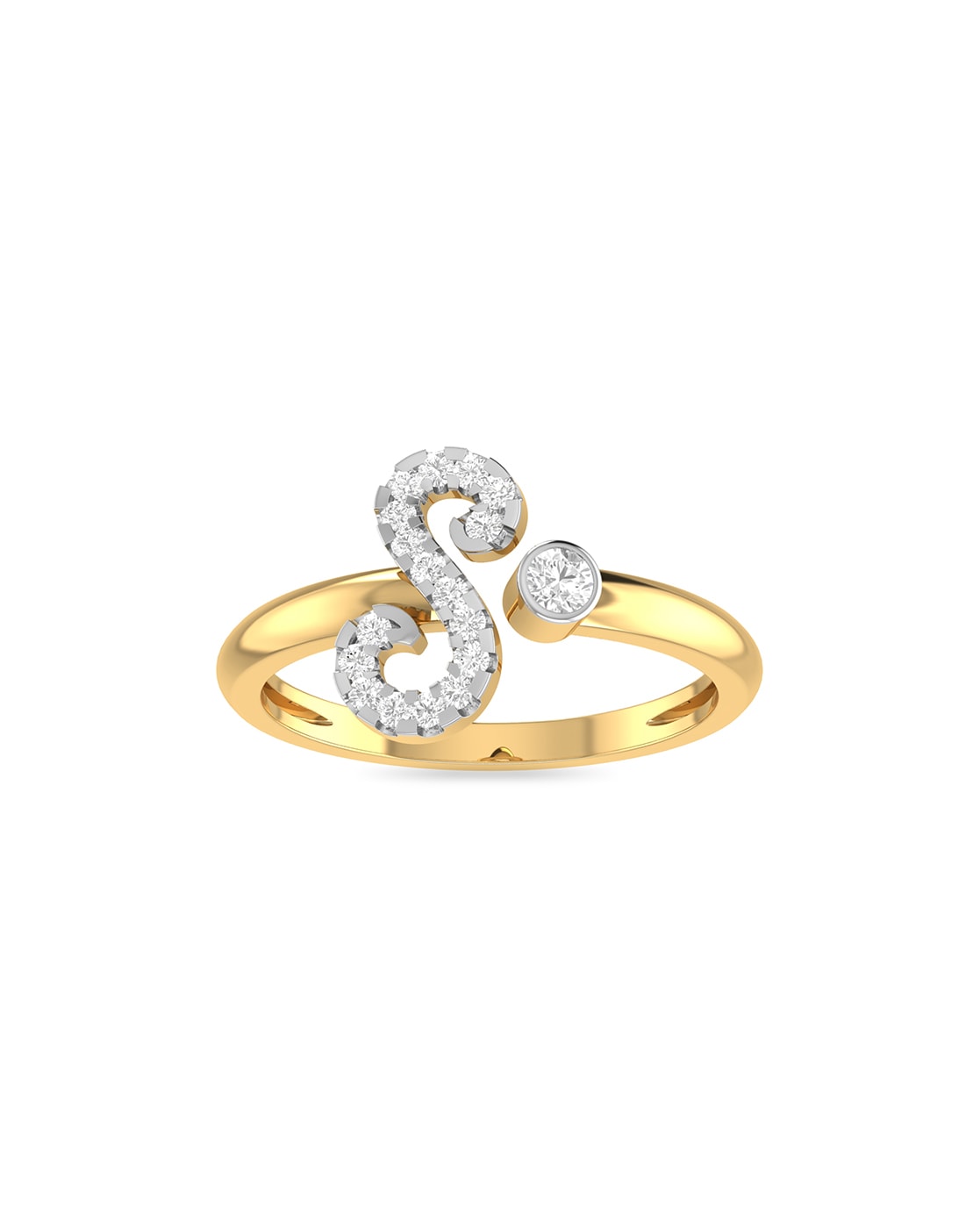 Letter S Ring cz, 14K Solid Yellow Gold