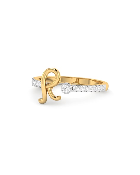 Letter R 14KT Yellow Gold Initial Ring