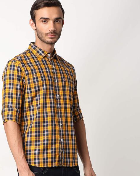 Buy Half Sleeve Men Checks Shirt Yellow Black Cotton For, 59% OFF