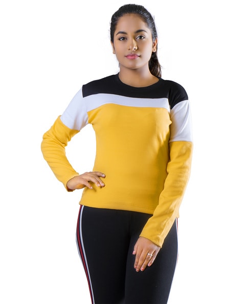 Mustard - Black Raglan Women Full Sleeves T-shirt