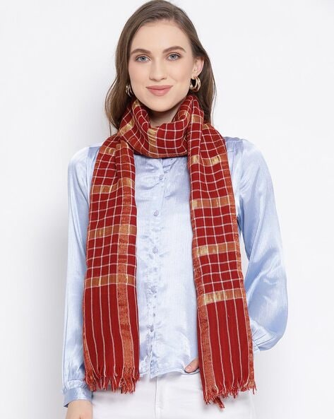 Checked Stole with Fringed Hem Price in India