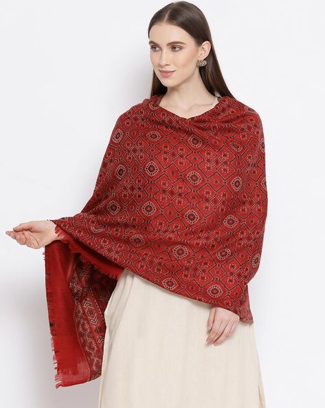 Indian Pattern Stole with Fringed Hem Price in India
