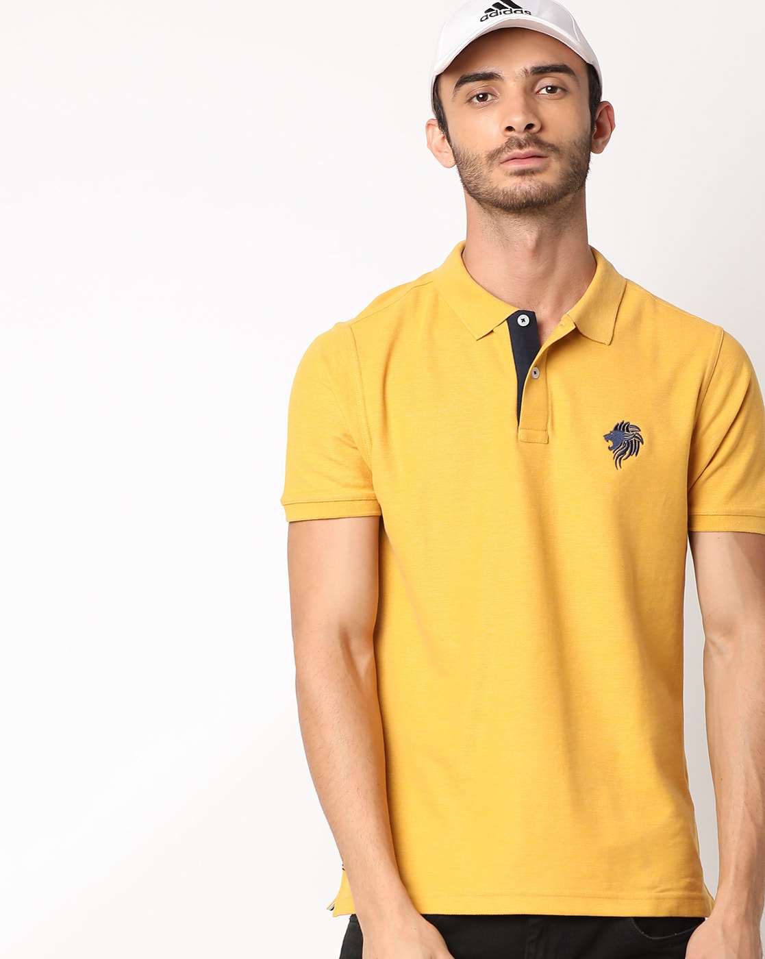 mustard yellow polo shirt