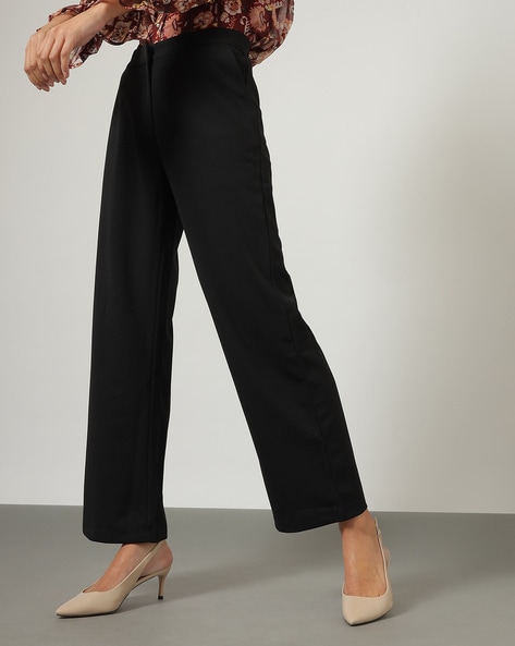 Buy Broadstar Women Black Wide Leg Loose Fit HighRise Stretchable Formal  Trousers at Amazonin