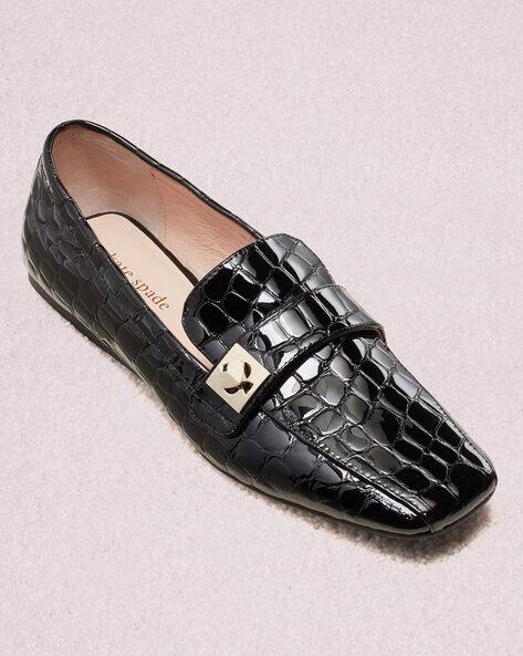Kate Spade Black Leather & Croc Loafers Kate Spade Darien Black Croc Embossed Patent Leather Loafers  main image 2