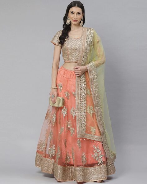 Dark Rose Gold Georgette Lehenga Choli With Heavy Sequins Embroidery W –  Ethnos