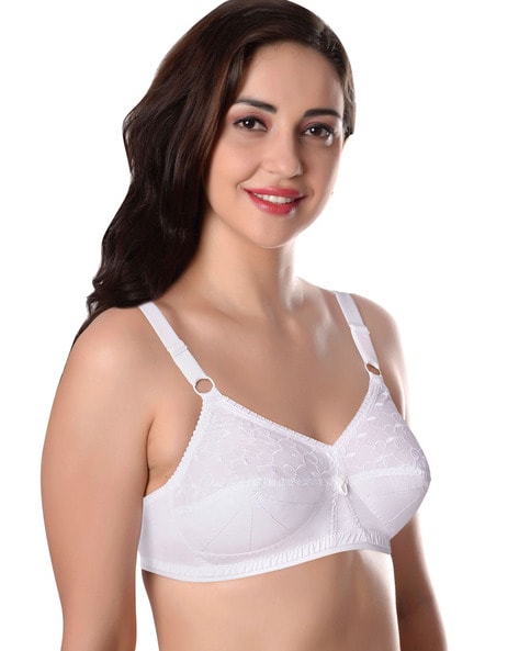 BHS Cotton Rich Embroidered Bra Non Wired Soft Lined Cups New - White &  Cream