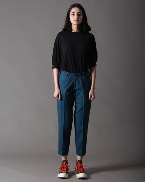 Sage Green Silk Damask Trousers Design by SUKETDHIR at Pernia's