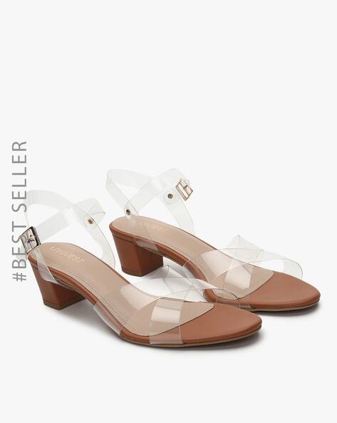 tan and clear heels