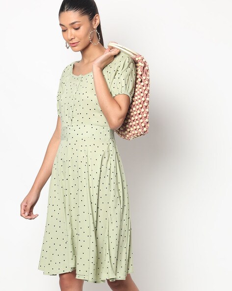 Polka-Dot Print Fit & Flare Dress