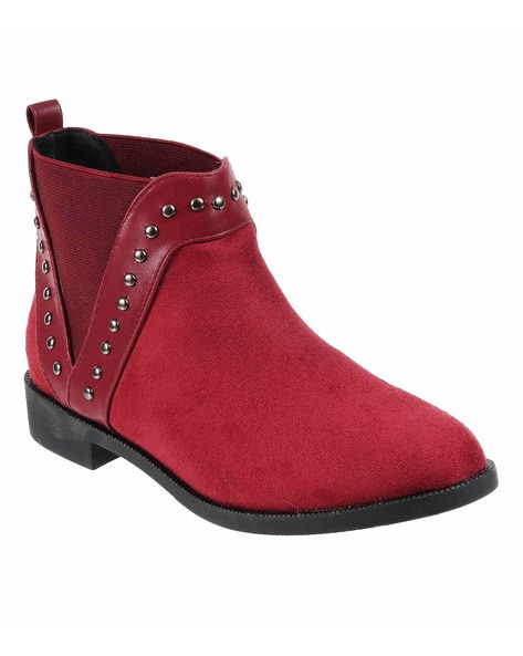 maroon booties women