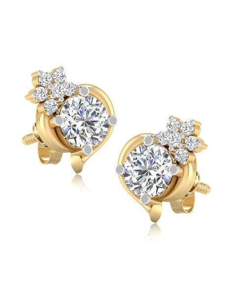 14K Yellow or White Gold Single Bezel Diamond Stud Earrings – Elliot Young