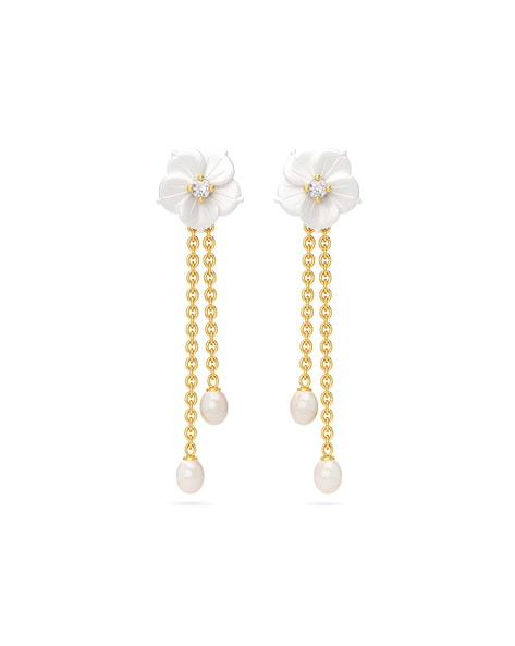 Velvetcase 18KT Yellow Gold And Pearl Drop Earrings