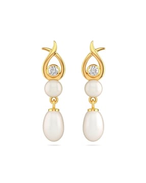 14KT Mia AllRounders Yellow Gold Diamond And Pearl Stud Earrings With  SemiOrb Design  Mia