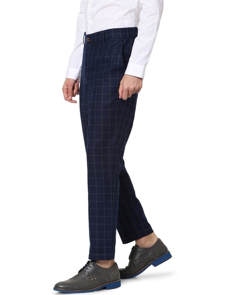 Jainish Mens Grey Checked Formal Trousers  Jompers