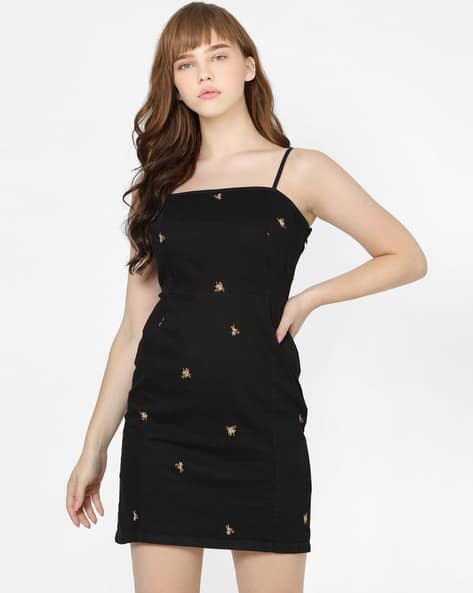 Strappy Embroidered Bodycon Dress