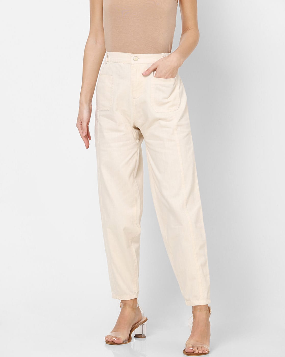 Buy HM Women Beige Solid Twill Cargo Trousers  Trousers for Women  10478236  Myntra